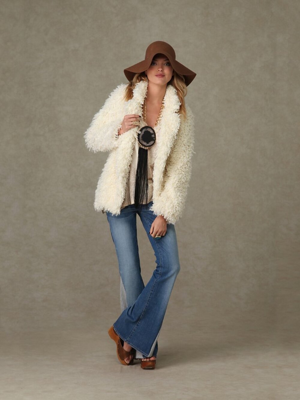 Free People Almost Famous Fur Coat in Ivory - sz XS